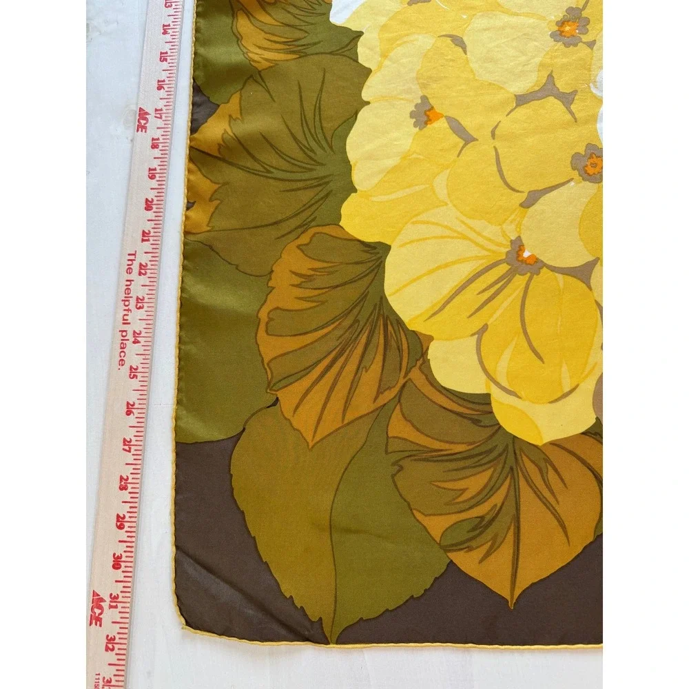 VTG Christian Dior Vintage Silk Scarf Floral Brown Yellow Hand Rolled 30
